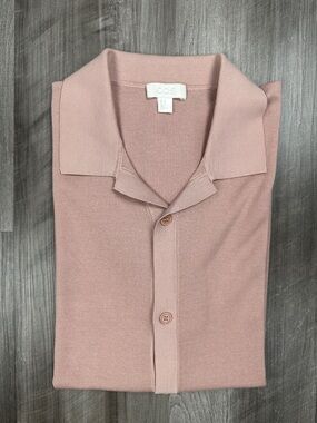 COS Relaxed Silk Blend Textured Waffle Knit Short Sleeve Button Down - Medium